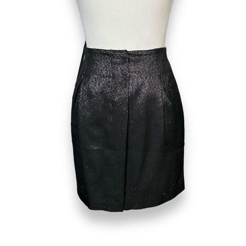 Vince Black and Metallic Silver Pleated Tweed Mini Skirt 6 NWOT